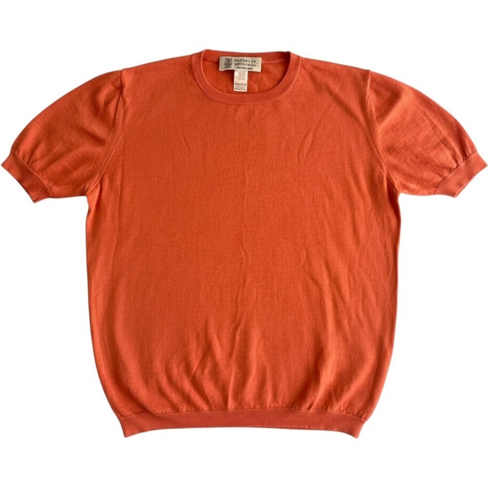 Brunello Cucinelli Cashmere Silk Short Sleeve Knit Top Orange Size S Italy